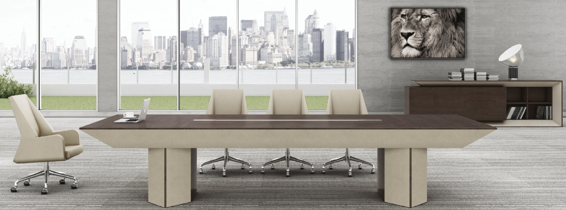 Large Boardroom Table in Chocolate Walnut and Ivory Leather - MET-T06T38 Huddersfield