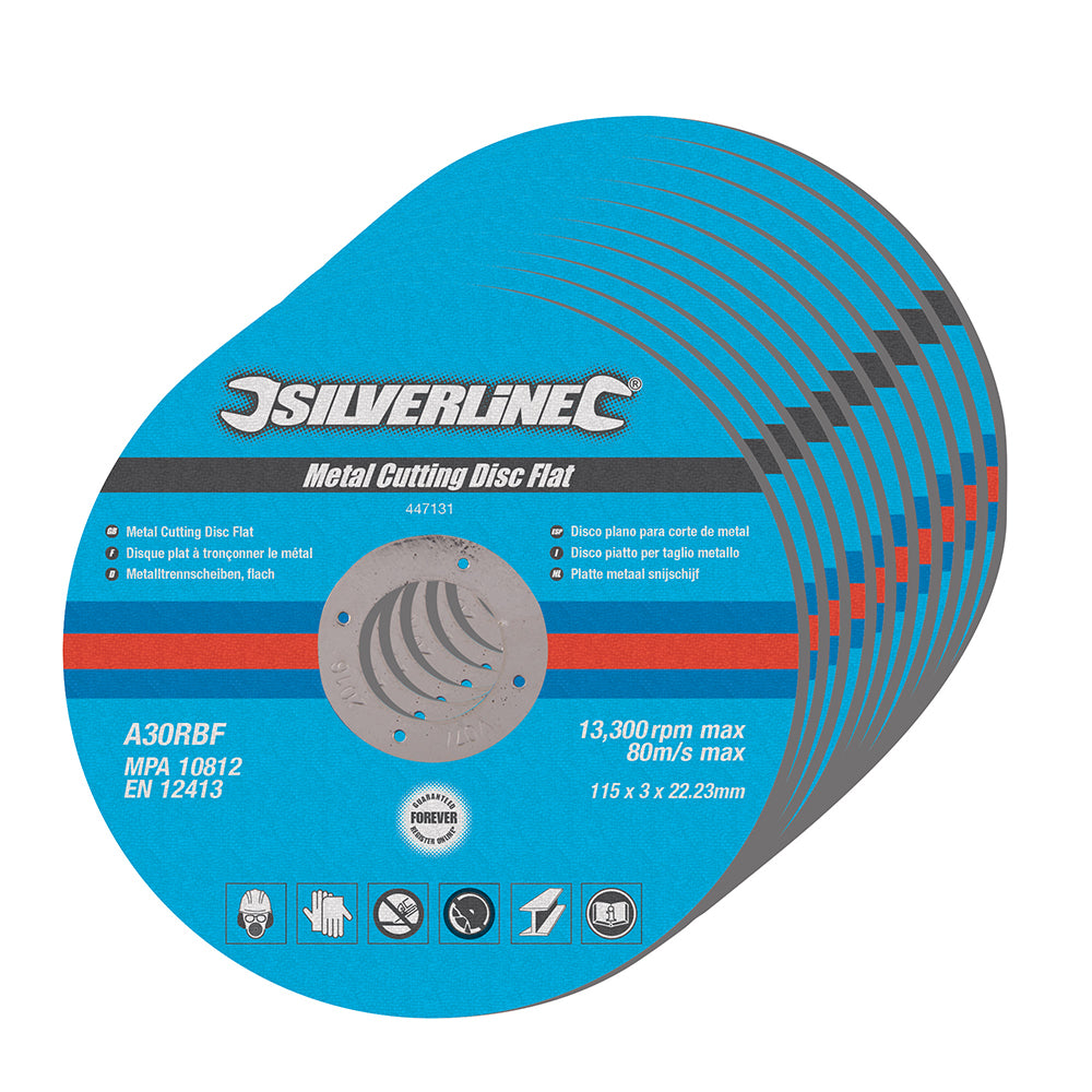 Silverline 447131 Metal Cutting Discs Flat 10pk 115 x 3 x 22.23mm