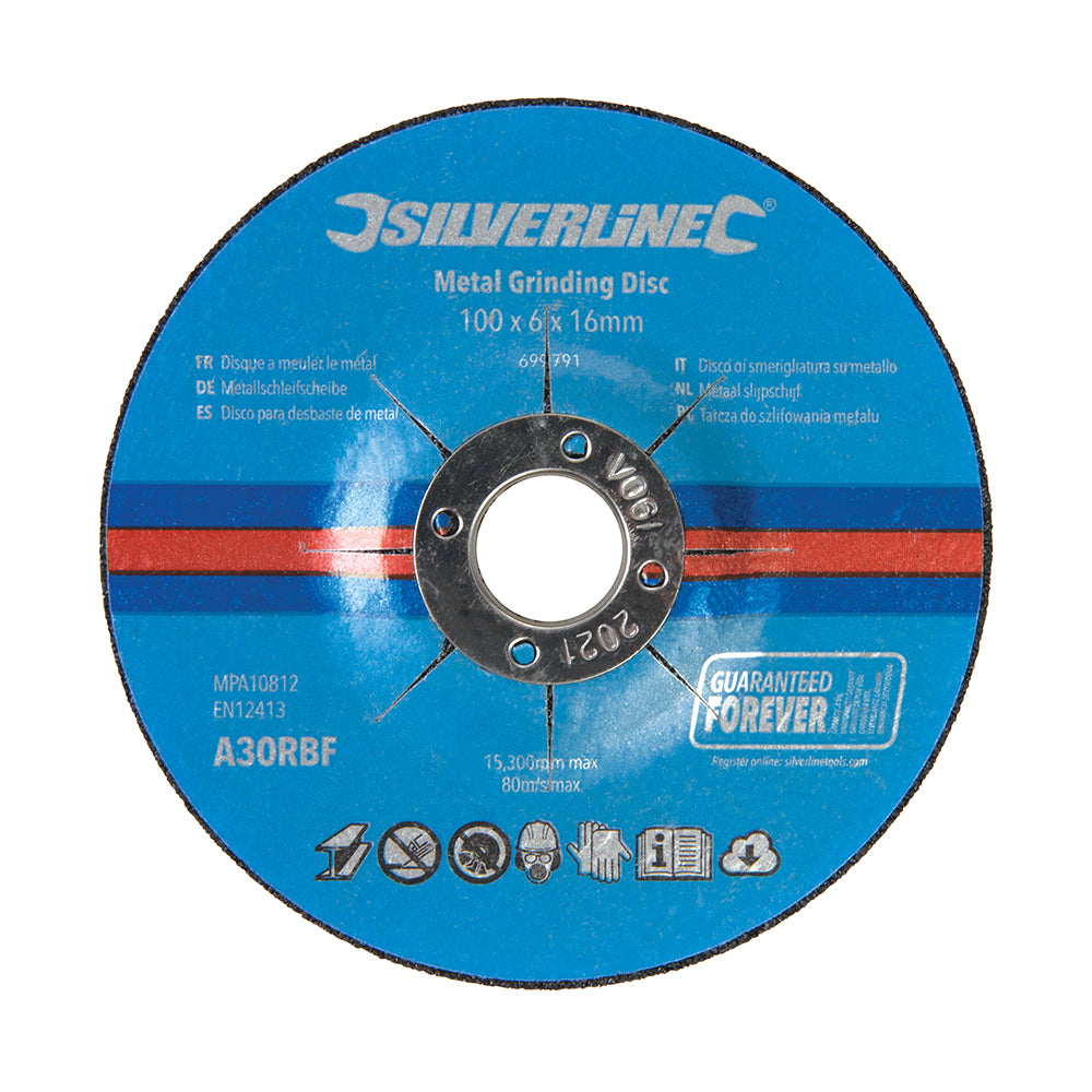 Silverline 699791 Metal Grinding Discs 10pk 100 x 6 x 16mm