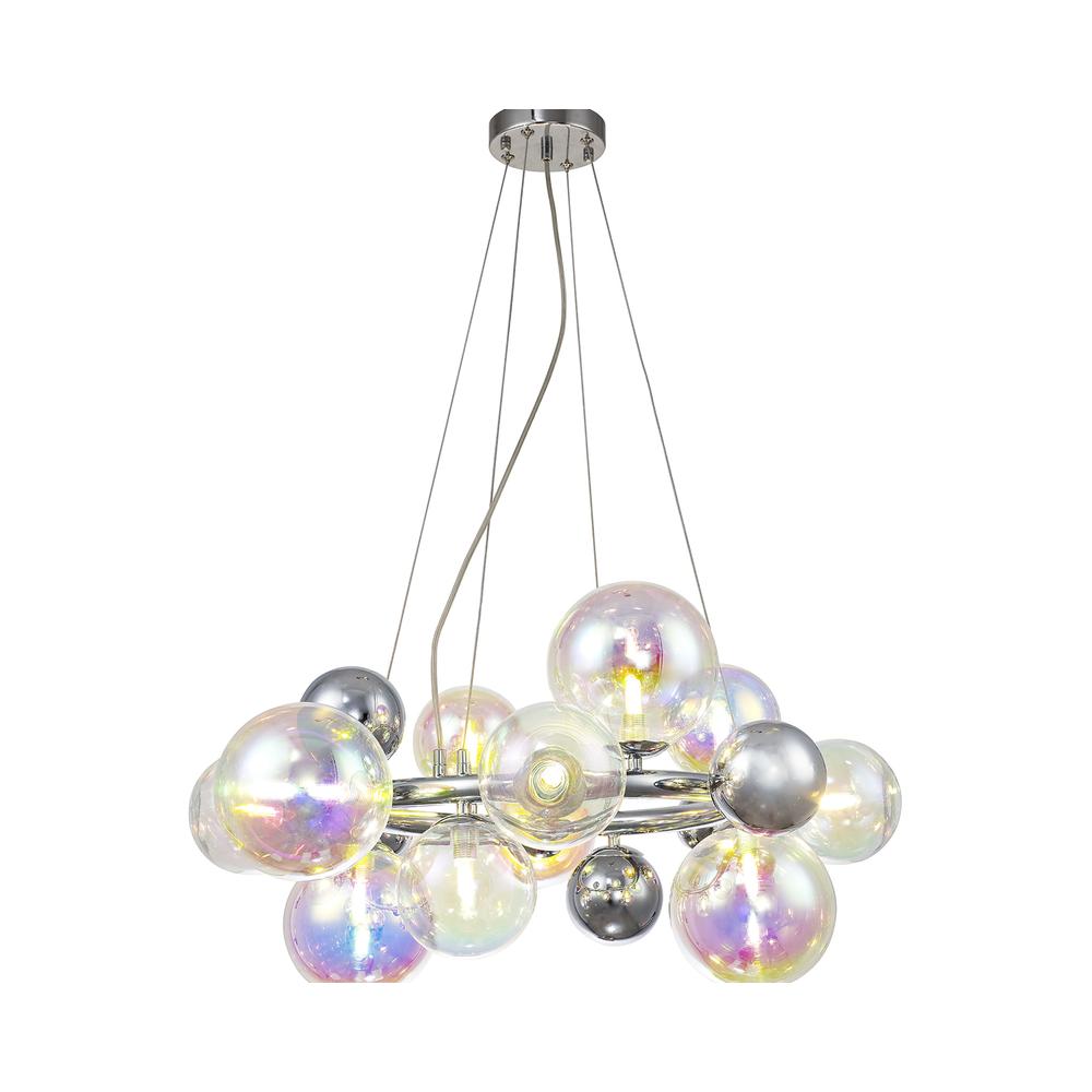 Luxuria Mateo 70cm Circular Pendant 12xG9 Polished Chrome Iridescent/Chrome Glass