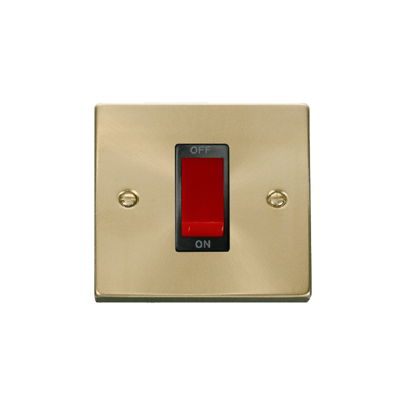 Click Deco 1 Gang 45A Double Pole Switch Satin Brass Insert Black