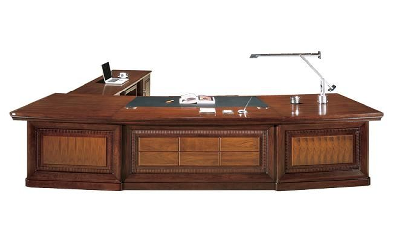 Premium Traditional Large Curved Executive Office Desk - With Pedestal and Side Return - 2800mm to 3800mm - U66283 UK