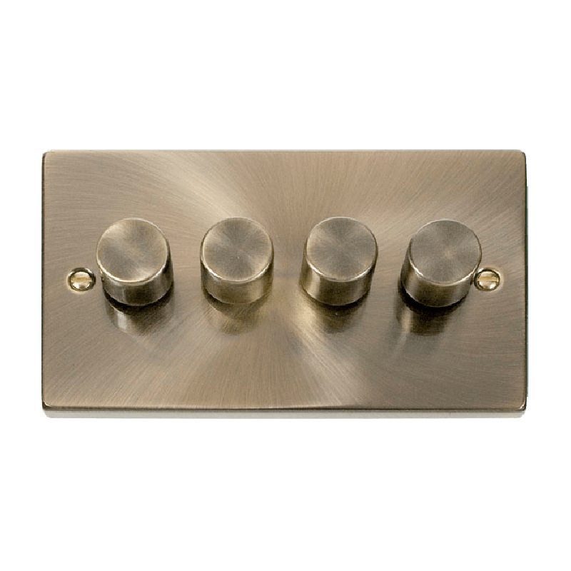 Click Deco 4 Gang 2 Way 100W LED Dimmer Switch Antique Brass