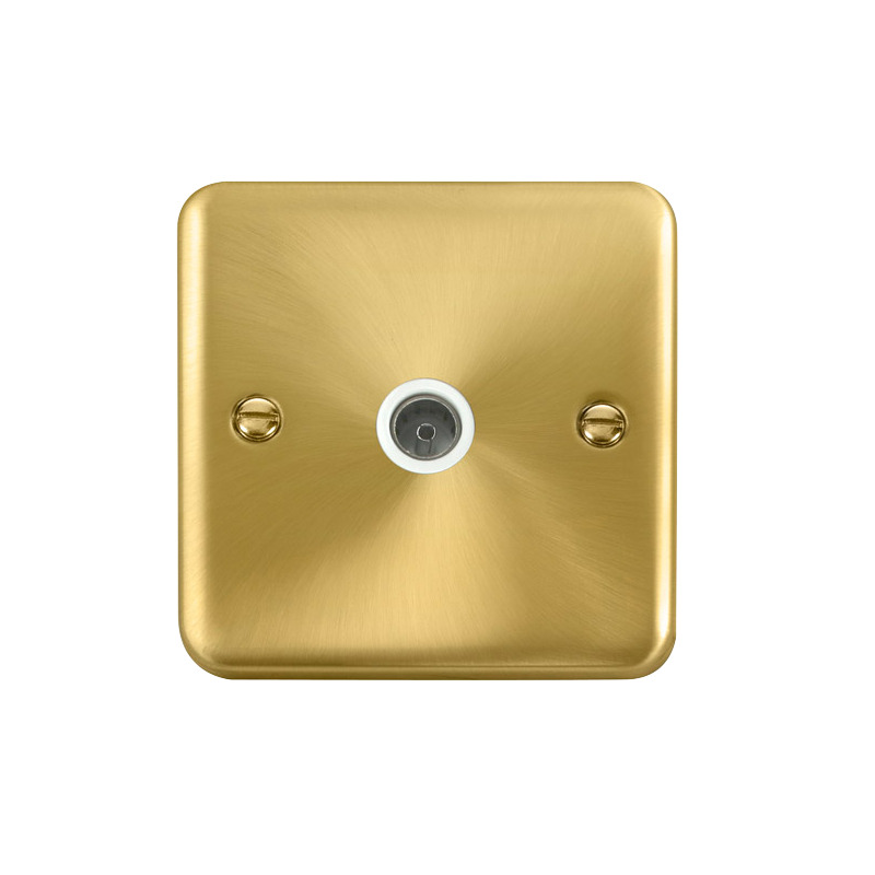 Click Deco Plus Single Non-Isolated Coaxial Outlet Satin Brass White Inserts