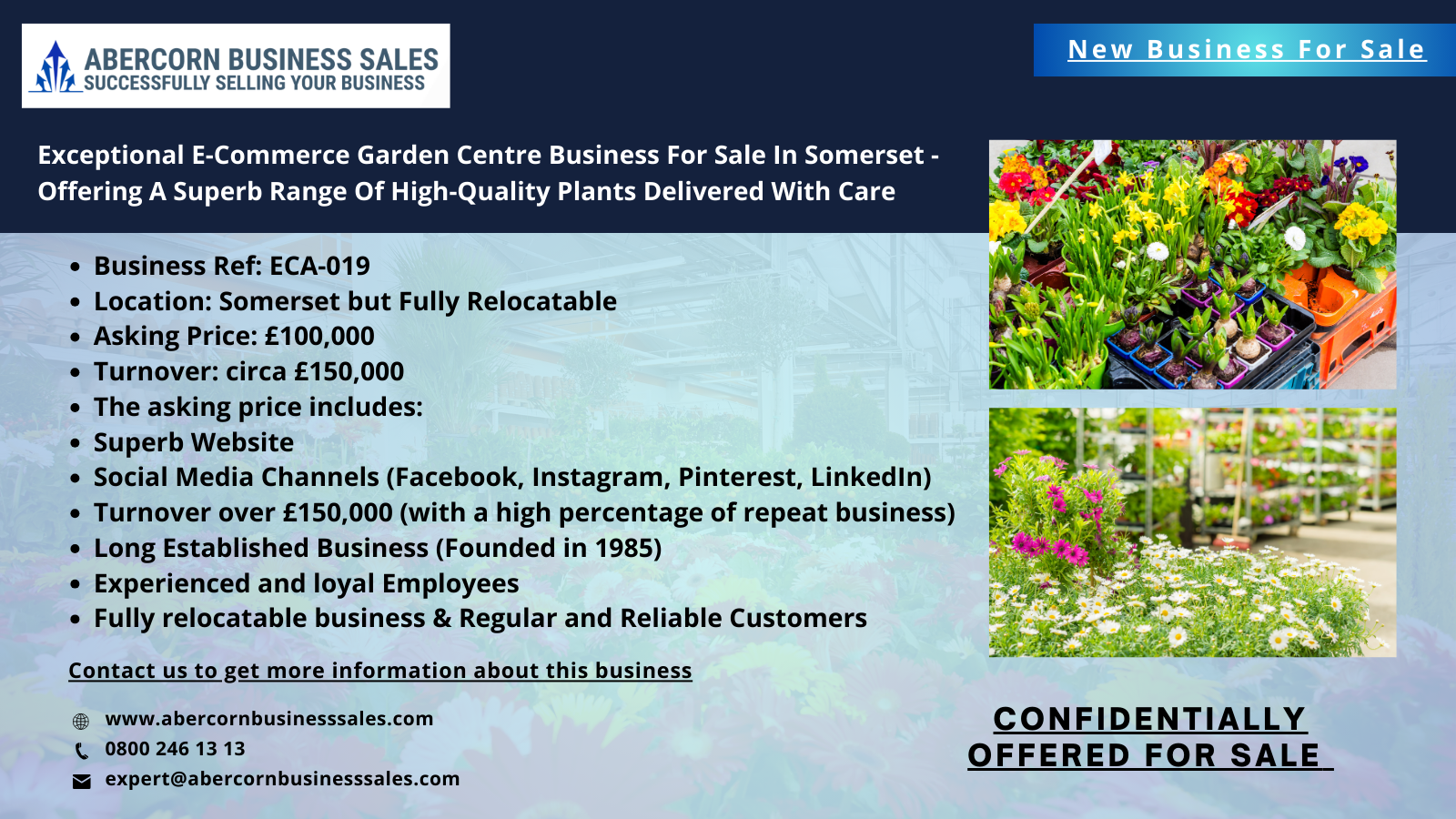 ECA-019 - Exceptional E-commerce Garden Centre Business for Sale in Somerset - offering a superb range of high-quality plants delivered with care