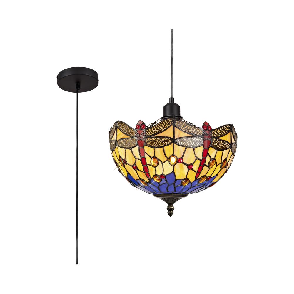 Luxuria Broadway 1 Light Uplighter Pendant E27 With 30cm Tiffany Shade Blue/Orange/Crystal/Black