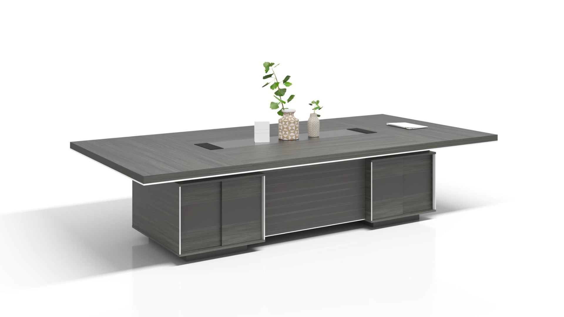 Large 3200mm Wide Modern Grey Oak Boardroom Table with Built in Storage - BJS-C1232 Huddersfield