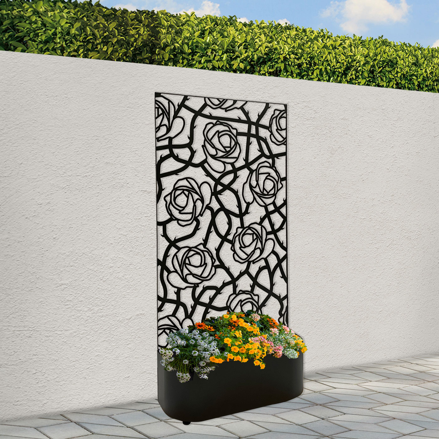 'Entangled' Garden Screen with Rounded Front Planter 