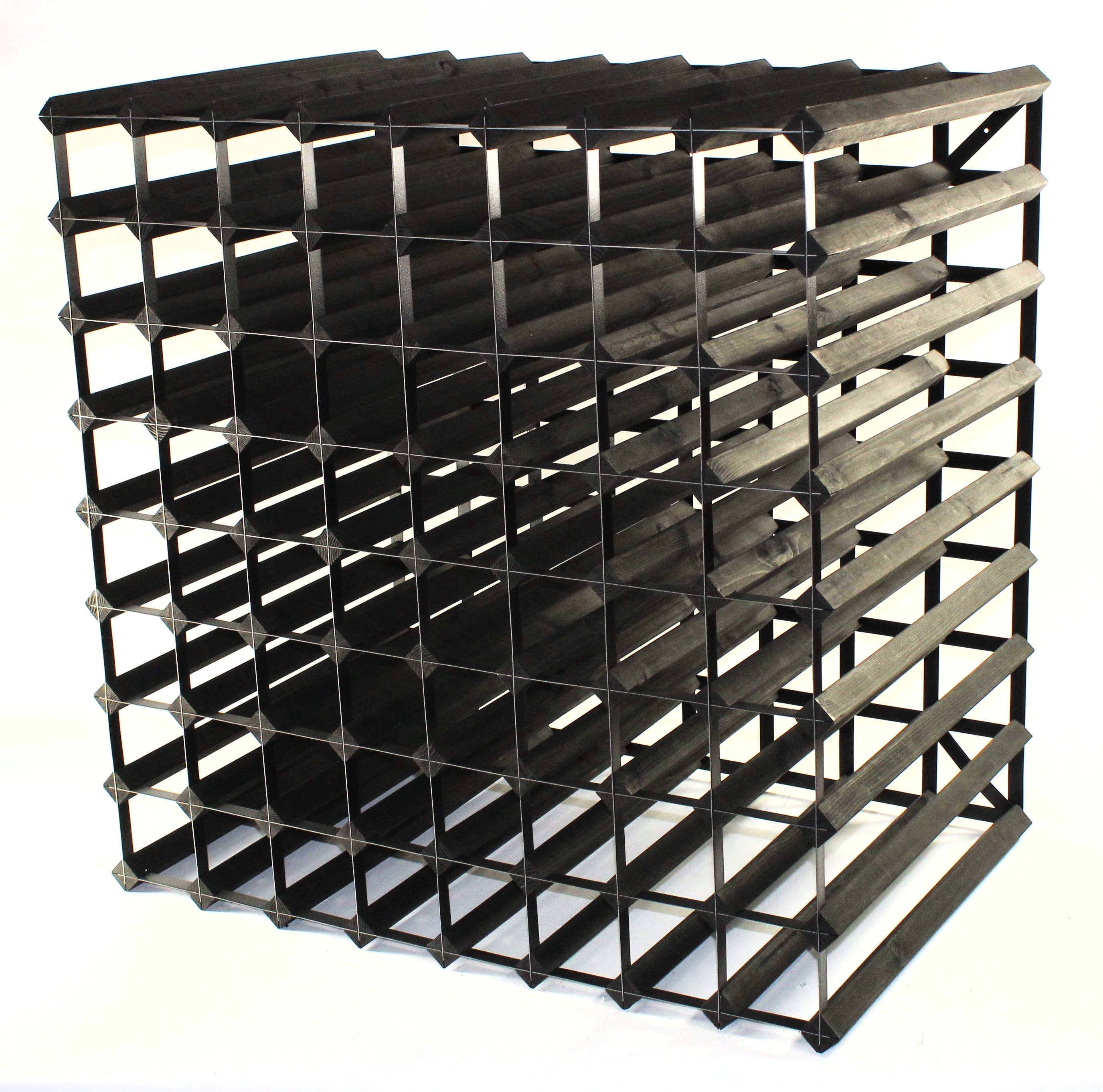 Double depth 144 bottle wine rack - Black stain wood - Black metal
