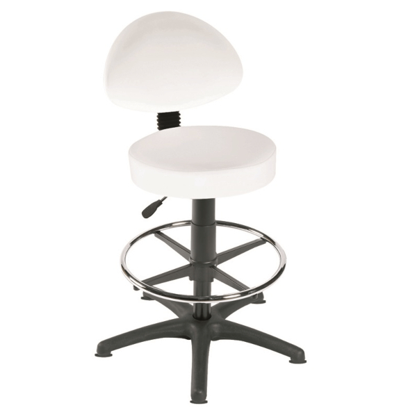 Gas Lift Examination Stool with Back Rest, Glides and Foot Ring - White