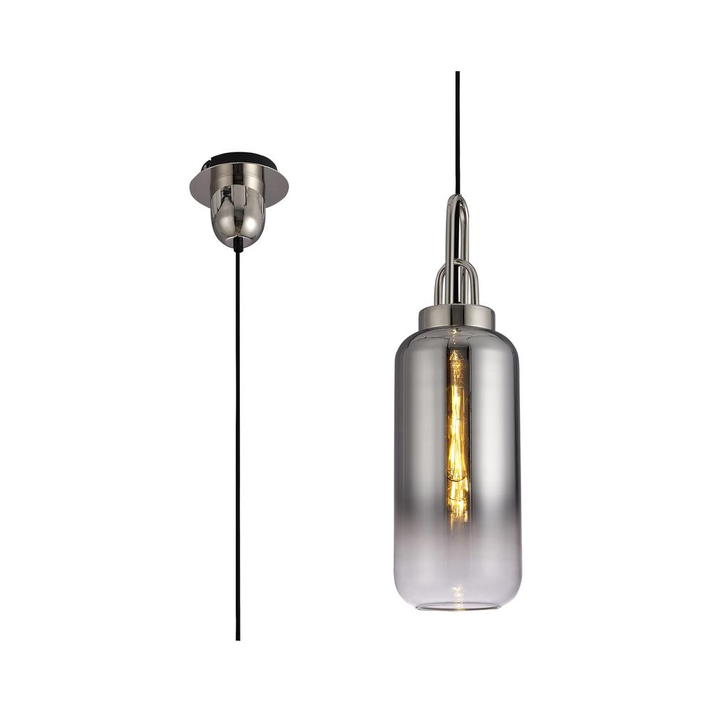 Luxuria Kennith Pendant Light E27 With 16cm Cylinder Glass Polished Nickel/Matt Black/Smoked/Clear