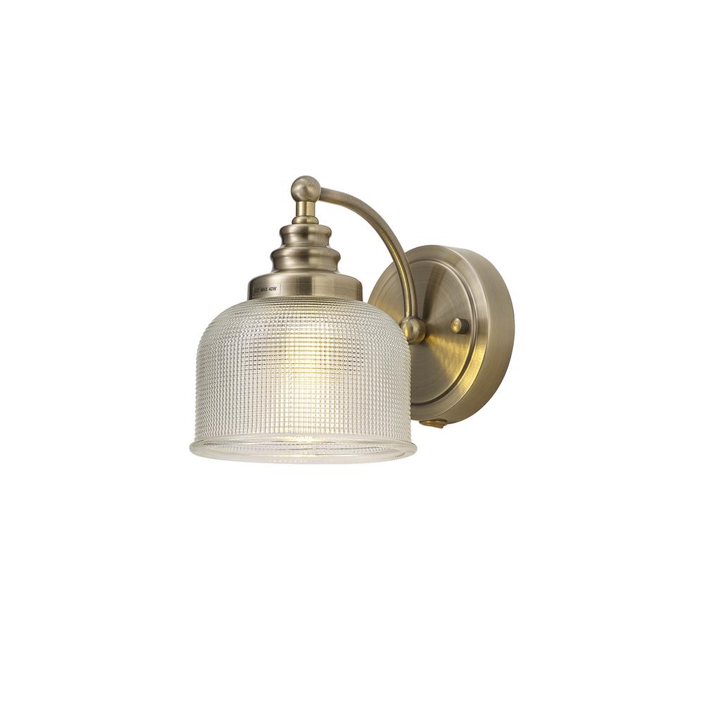 Luxuria Toussenel Switched Wall Light 1 Light E27 Antique Brass/Prismatic Glass