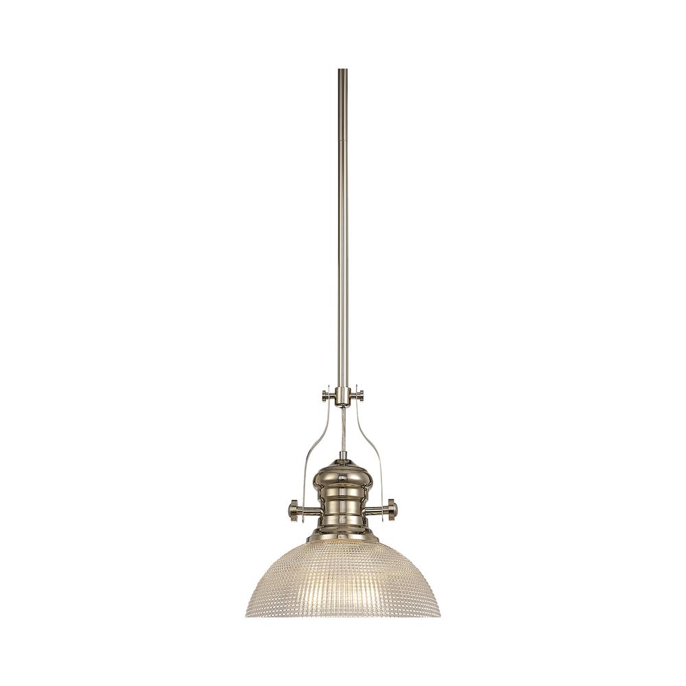 Luxuria Serena Pendant Light E27 With 30cm Prismatic Glass Shade Polished Nickel/Clear