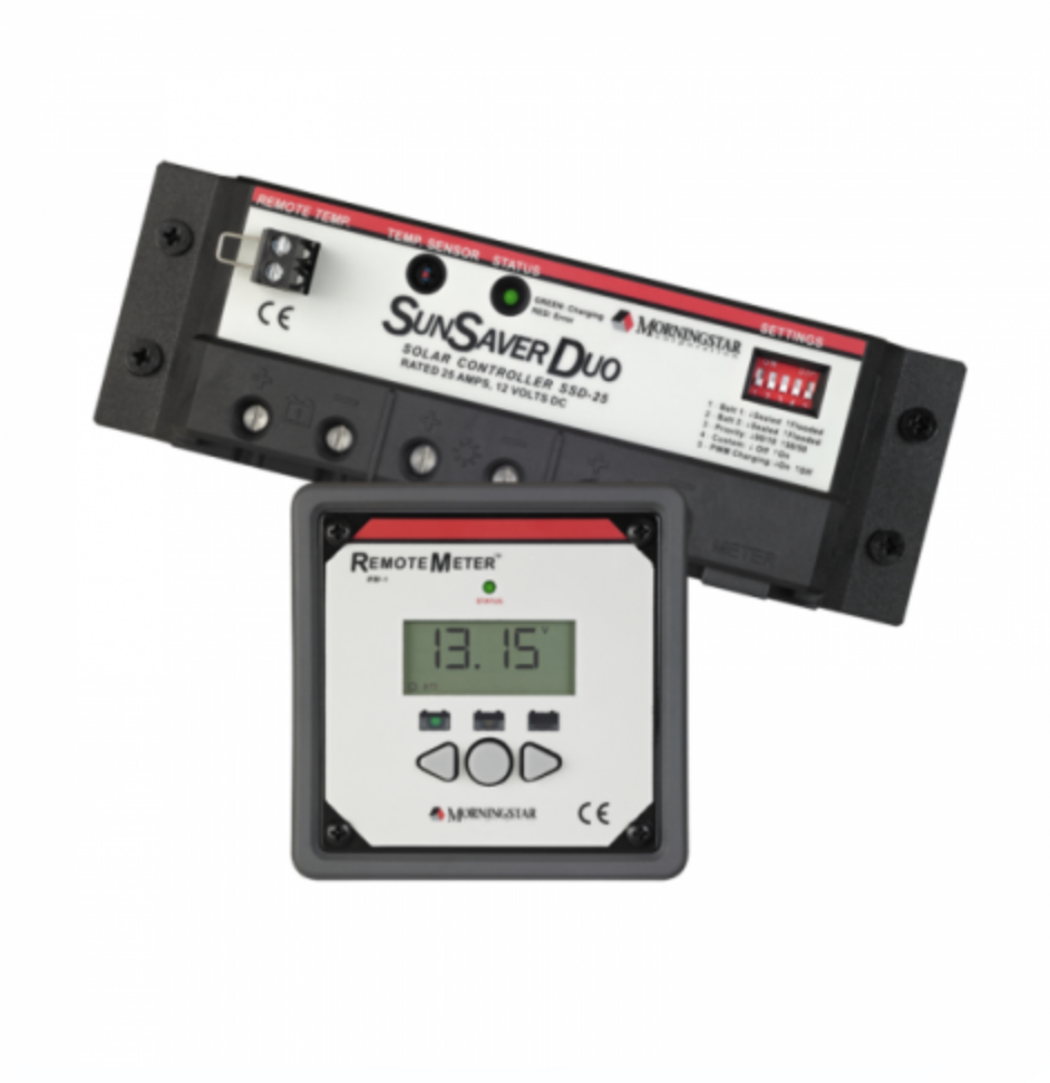 morningstar sunsaver duo 25a 12v dual battery solar controller (with remote lcd meter) for caravans, motorhomes, boats and yachts