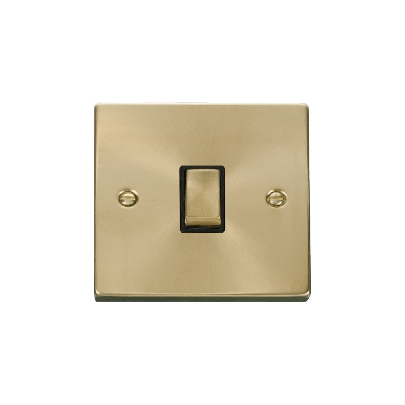 Click Deco 20A 1 Gang Double Pole 'Ingot' Switch Satin Brass Insert Black