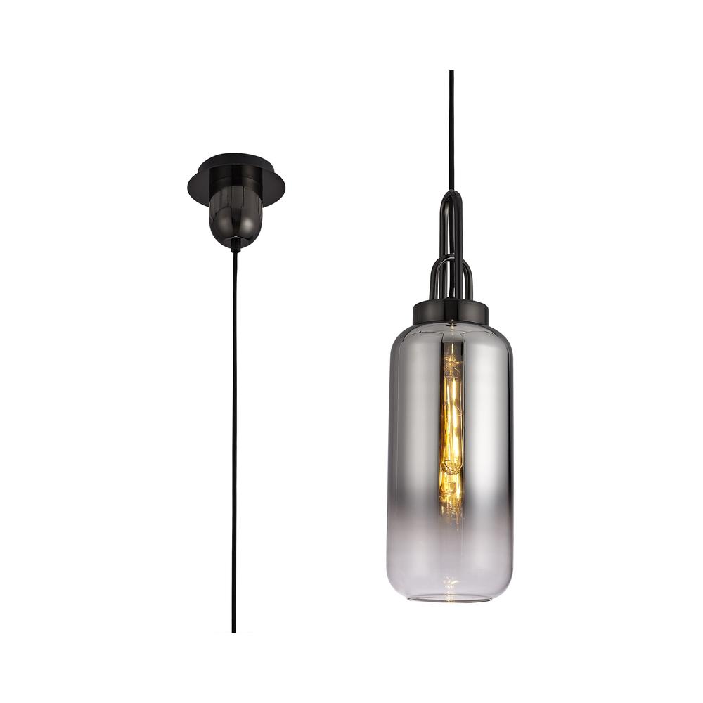 Luxuria Kennith Pendant Light E27 With 16cm Cylinder Glass Black Chrome/Matt Black/Smoked/Clear