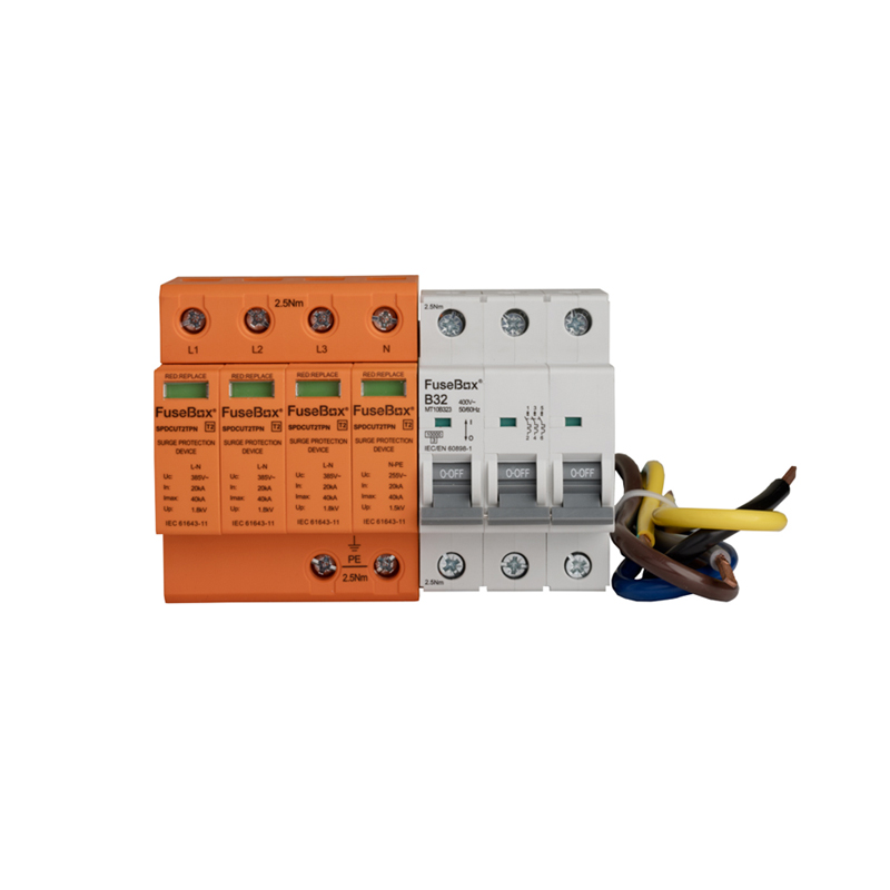 FuseBox 3 Phase T2 SPD 3P+NPE TPN Kit With Cables + 3P B32 MCB