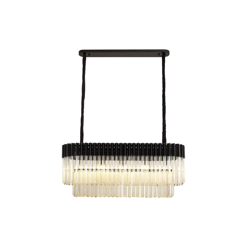 Luxuria Osiris 100x32cm Linear Pendant Rectangle 5 Light E14 Matt Black / Cognac Sculpted Glass