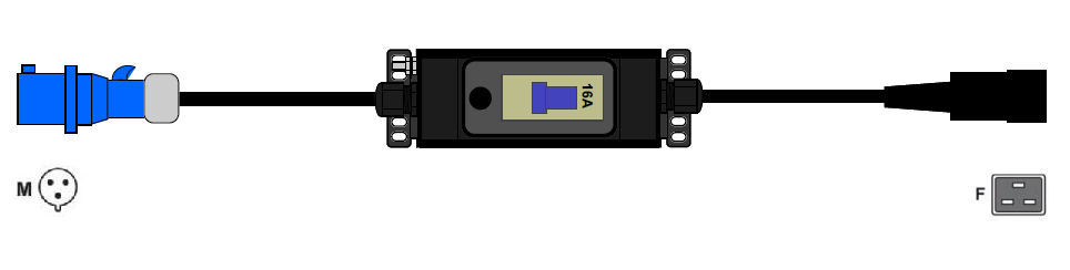 P1-MCB-16AIND309-C19 Inline MCB 16A IND309 - C19 With 0.5 Mtr leads ( Inline Breaker 16A )