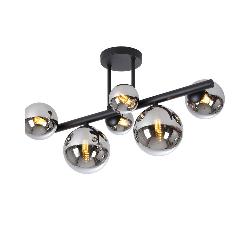 Luxuria Thorne Semi Flush Ceiling Light 6xG9 Satin Black Chrome Plated Glass