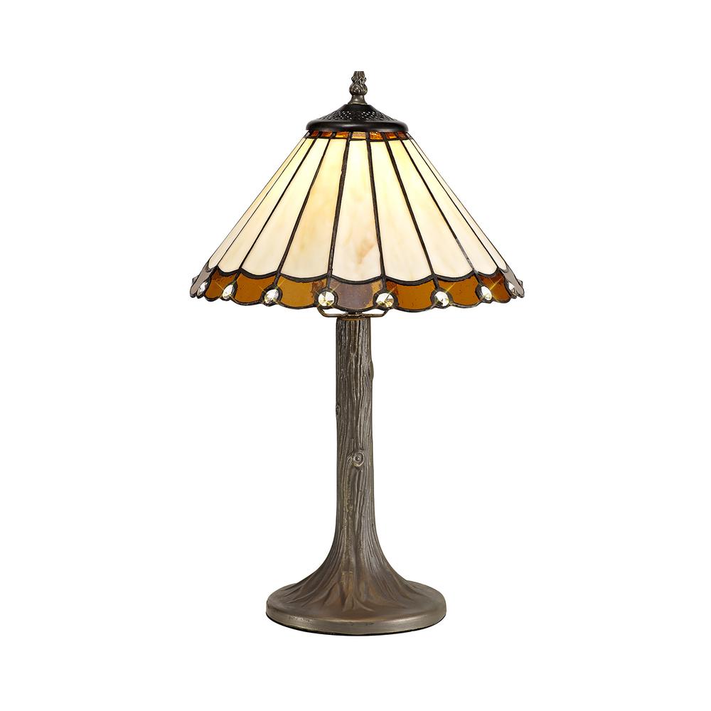 Luxuria Sleek 1 Light Tree Like Table Lamp E27 With 30cm Tiffany Shade Amber/Cream/Crystal/Aged Antique Brass