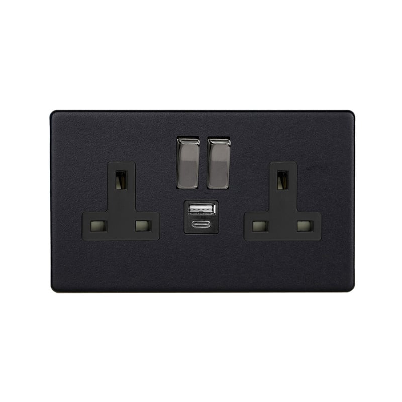 Varilight Urban 2G 13A SP Switched Socket with A and C USB Charging Ports Screw Less Plate