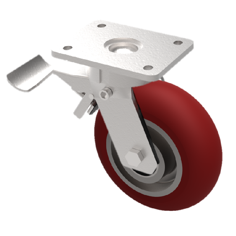 Ergonomic Polyurethane Plate Swivel Castor Brake 200mm 600kg Load