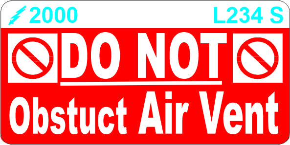 L234 S - Do Not Obstruct Air Vent (Small) x 100
[L234S]