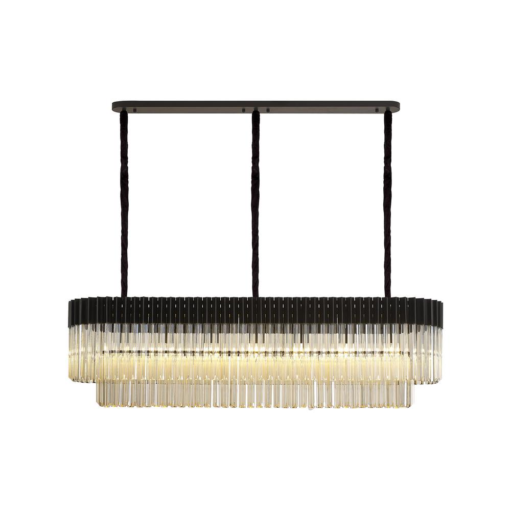 Luxuria Osiris 150x40cm Linear Pendant Rectangle 7 Light E14 Matt Black / Cognac Sculpted Glass