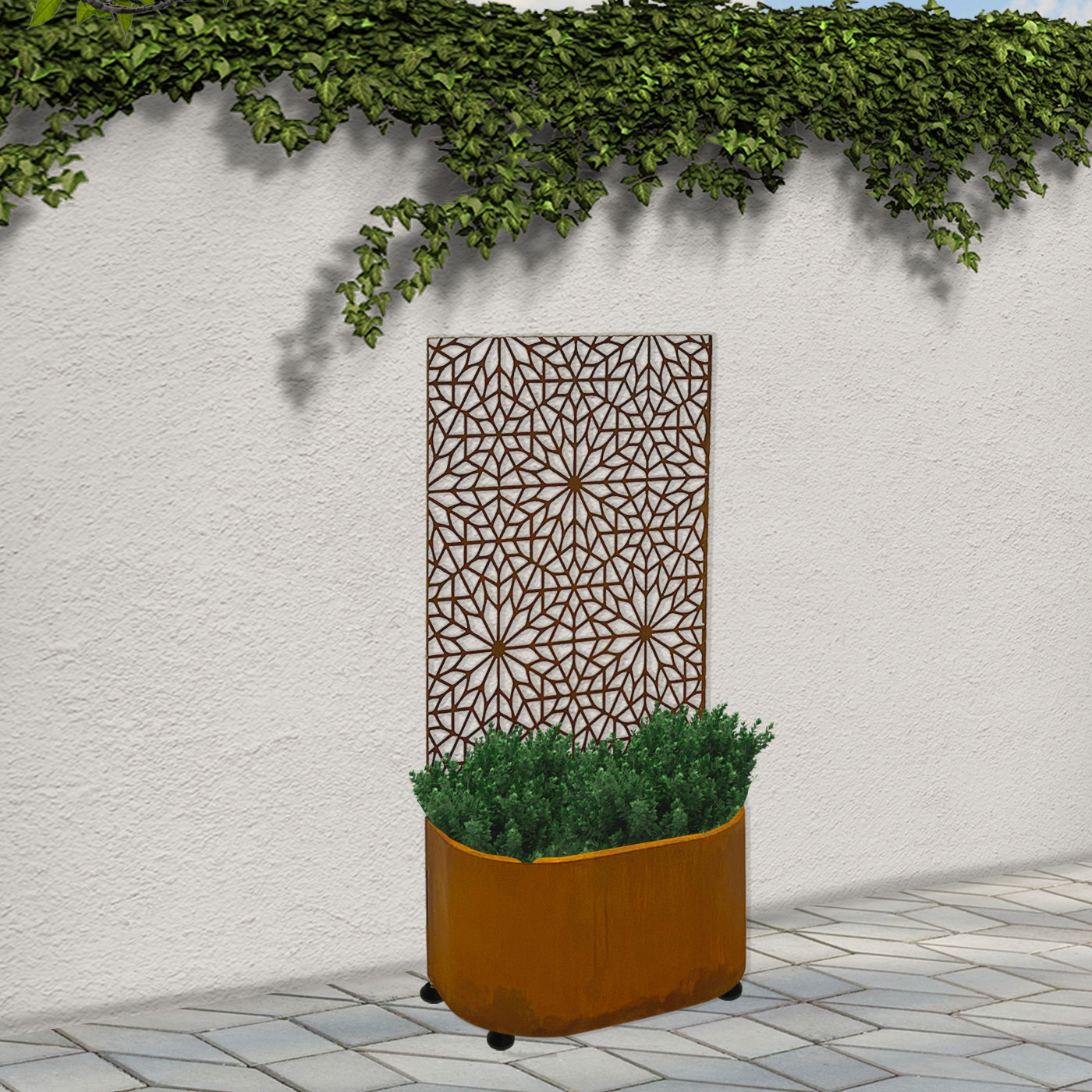 'Ria' Garden Screen with Rounded Planter 