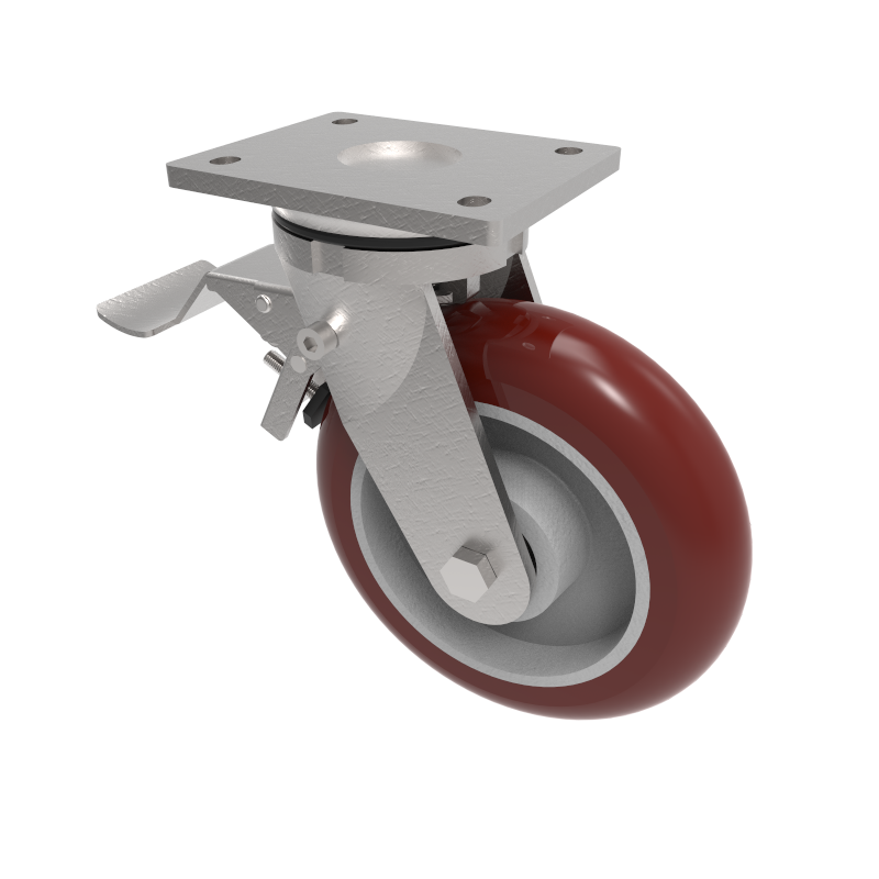 Ergonomic Polyurethane Plate Swivel Castor Brake 200mm 775kg Load