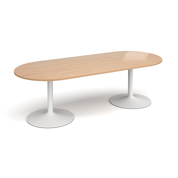 Trumpet Base Boardroom Table with White Legs 8 People - Beech