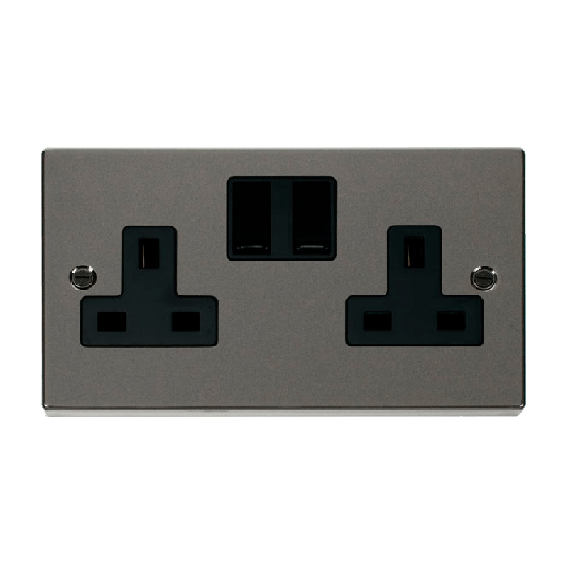 Click Deco 2 Gang 13A DP Switched Socket Outlet (Twin Earth) Black Nickel Insert Black