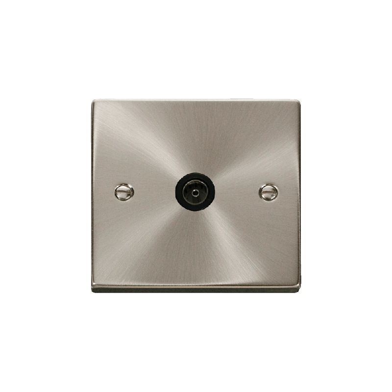 Click Deco Single Non-Isolated Coaxial Socket Outlet Satin Chrome Insert Black