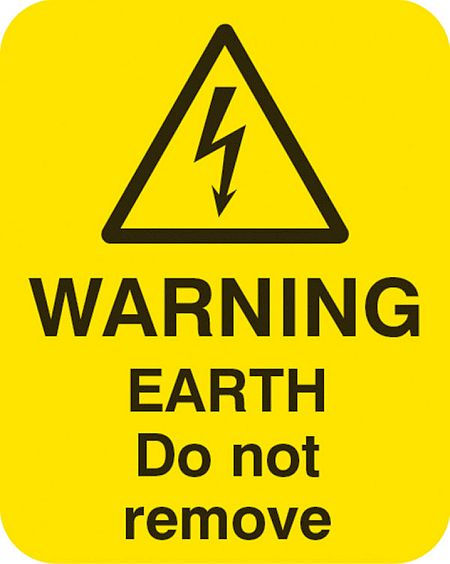 Warning earth do not remove Sheet of 25 labels 40x50mm