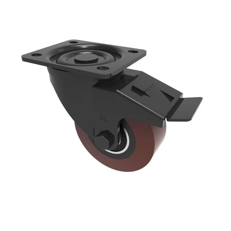 Polyurethane Cast Iron Plate Swivel Castor Brake 80mm 250kg Load