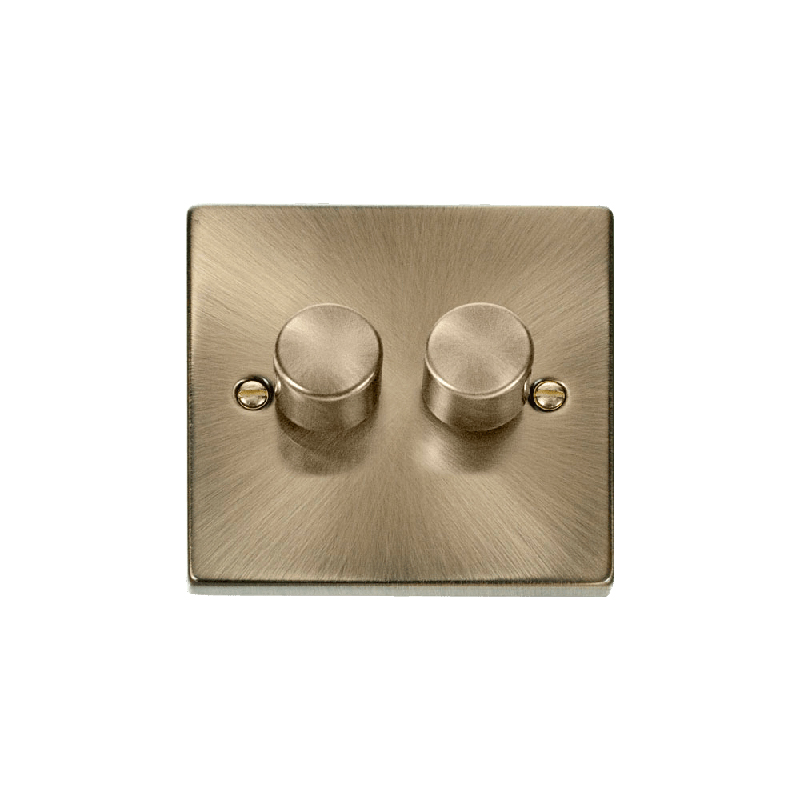 Click Deco 2 Gang 2 Way 400Va Leading Edge Dimmer Switch Antique Brass