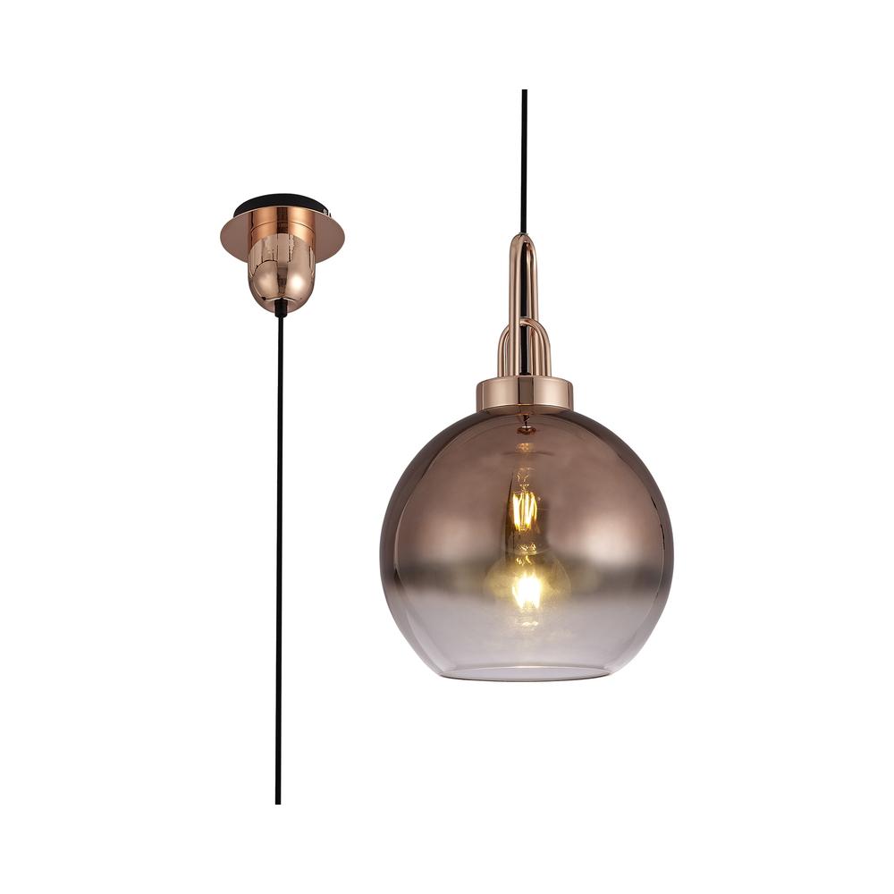 Luxuria Kennith Pendant Light E27 With 30cm Globe Glass Copper/Matt Black/Clear