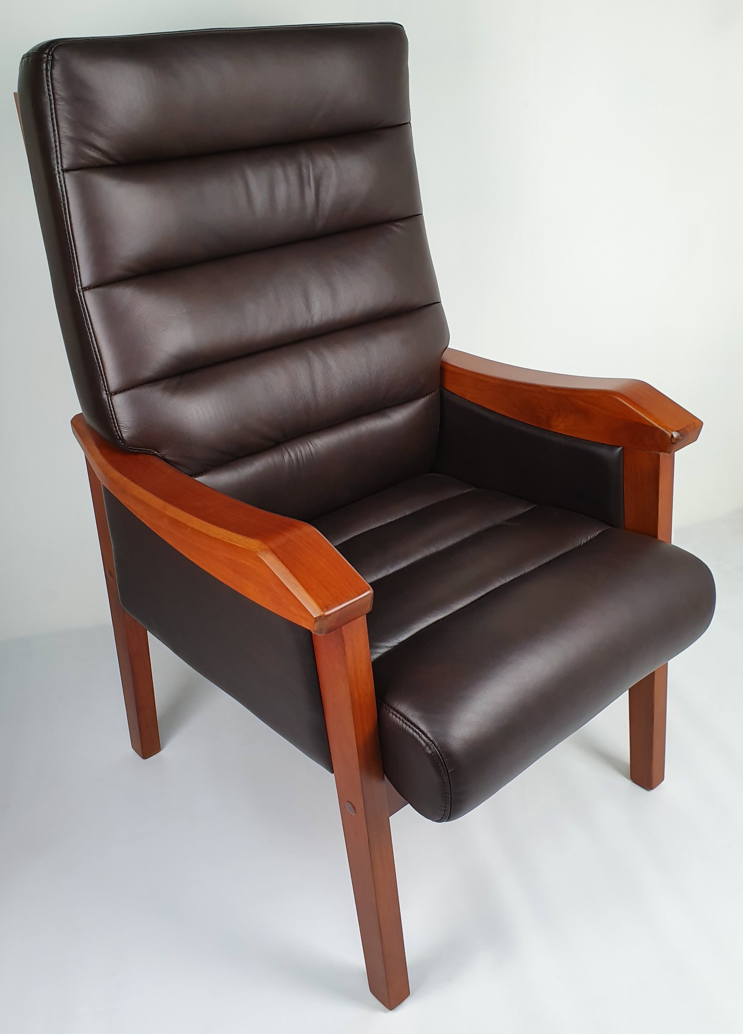 Senato CHA-FK8C Visitor Chair Brown Leather with Teak Frame Near Me