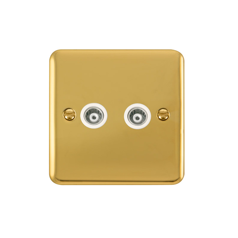 Click Deco Plus Twin Isolated Coaxial Outlet Polished Brass White Inserts