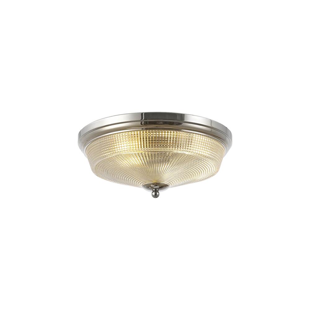 Luxuria Toussenel 34cm 2 Light E27 Flush Ceiling Light Polished Nickel/Prismatic Glass