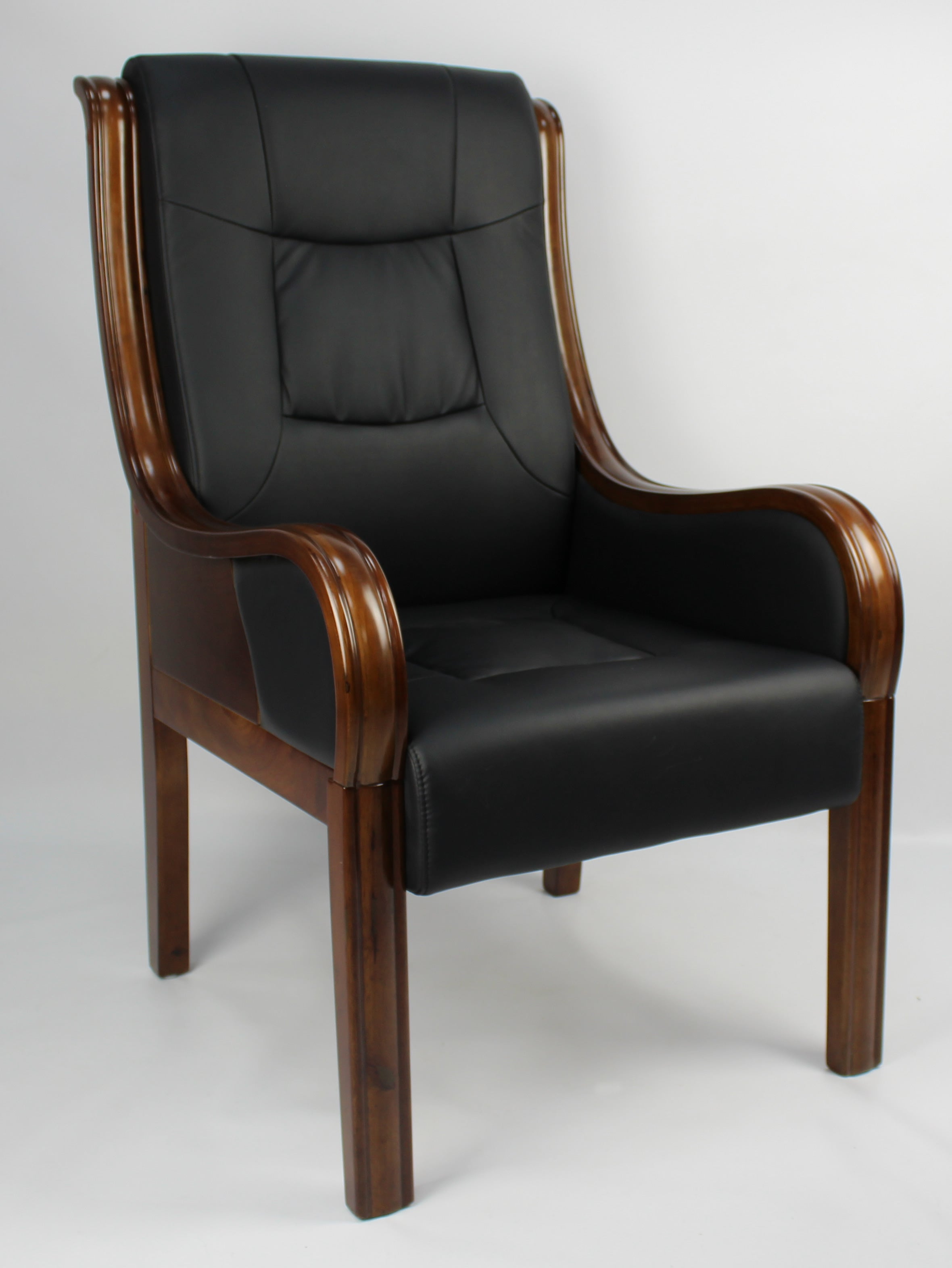 Providers Of Black Leather Executive Visitors Chair with Wooden Frame - F53C Near Me