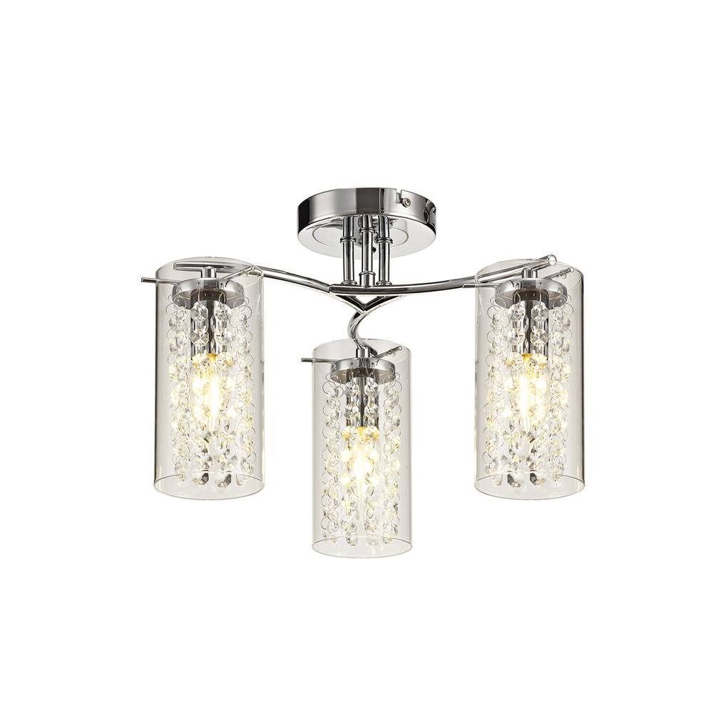 Luxuria Luxora 42cm Semi Flush Light 3xE14 Polished Chrome/Crystal/Glass