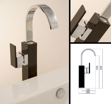 Ebony Tall Cubic Basin Mixer Tap (35D)