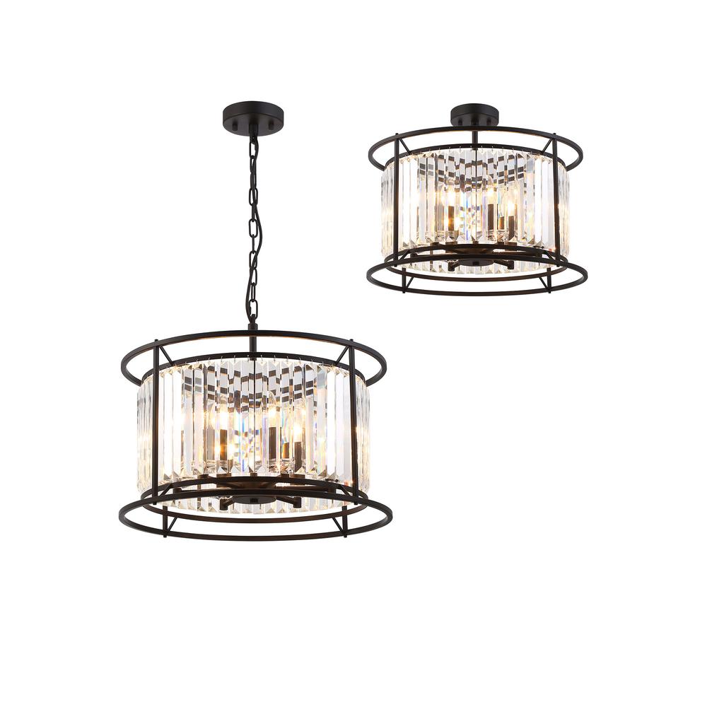 Luxuria Pantheon 50cm Pendant / Semi Ceiling Convertible 6xE14 Satin Black / Clear