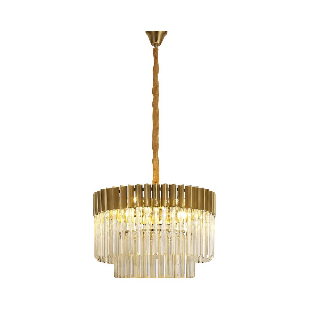 Luxuria Osiris 60cm Pendant Round 8 Light E14 Brass / Cognac Sculpted Glass