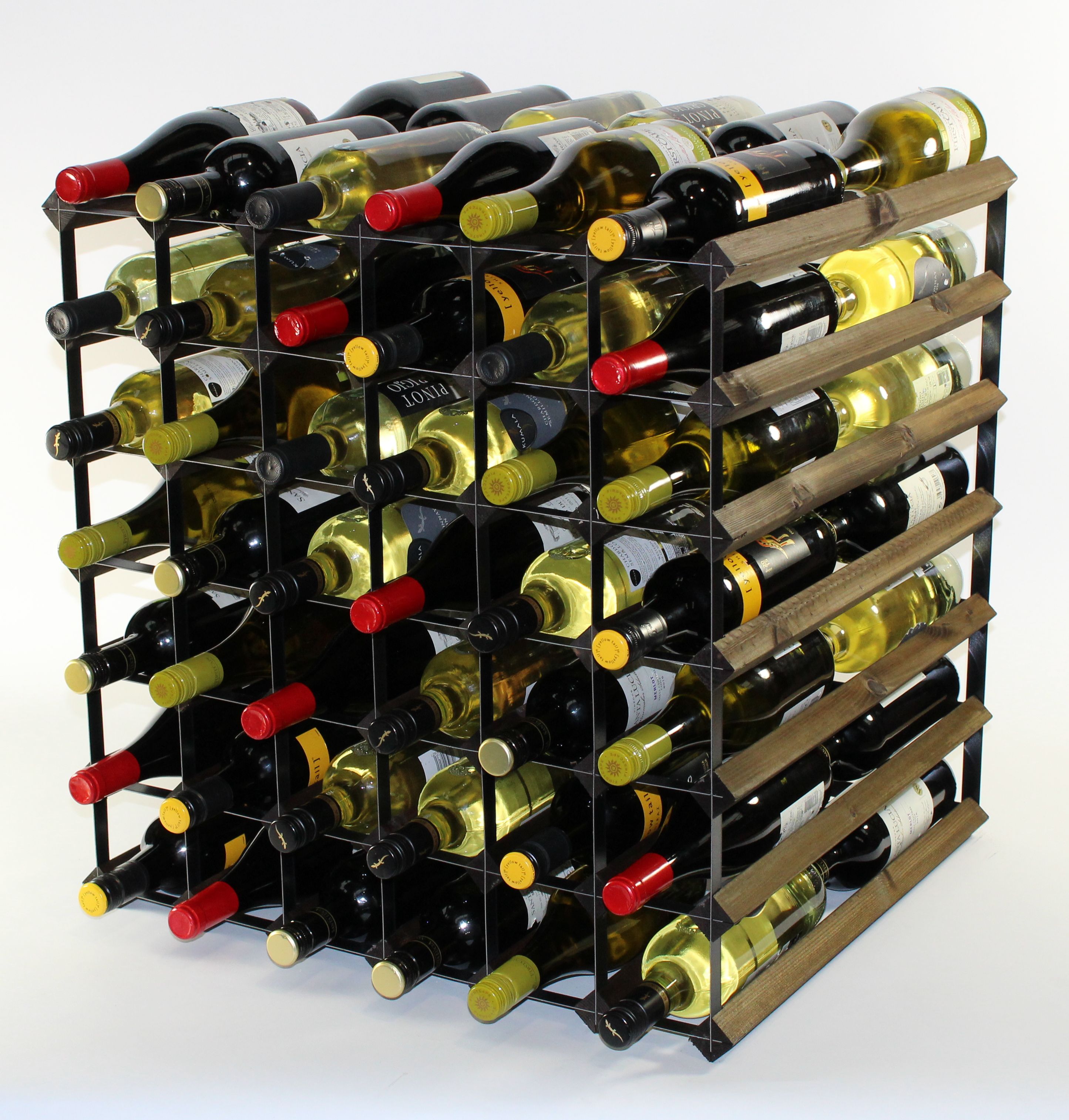 Double depth 84 bottle wine rack - Dark Oak stain wood - Black metal