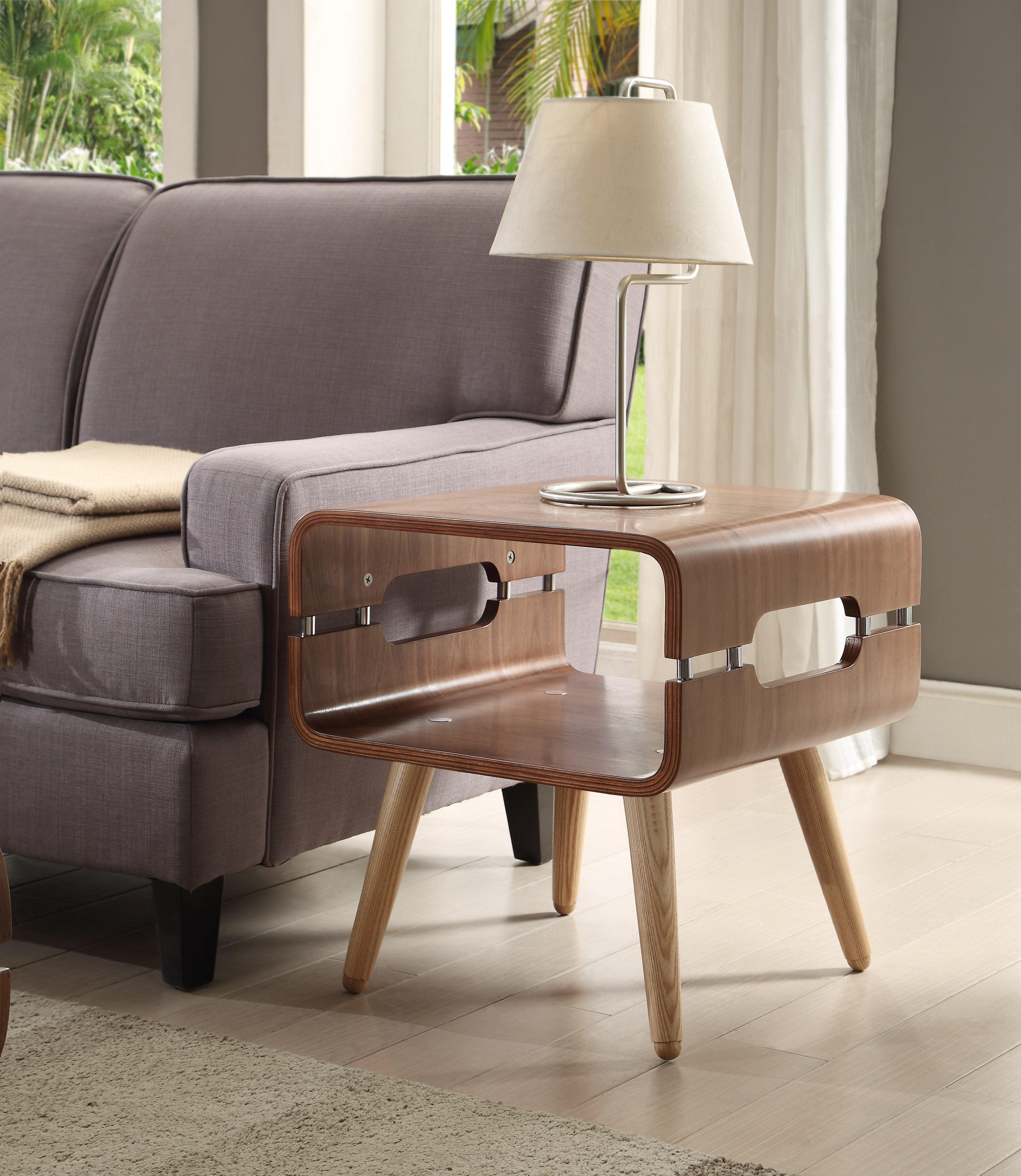 Specialising In Walnut Veneer with Wooden Leg Lamp / Side Table - 490mm - JF704 UK