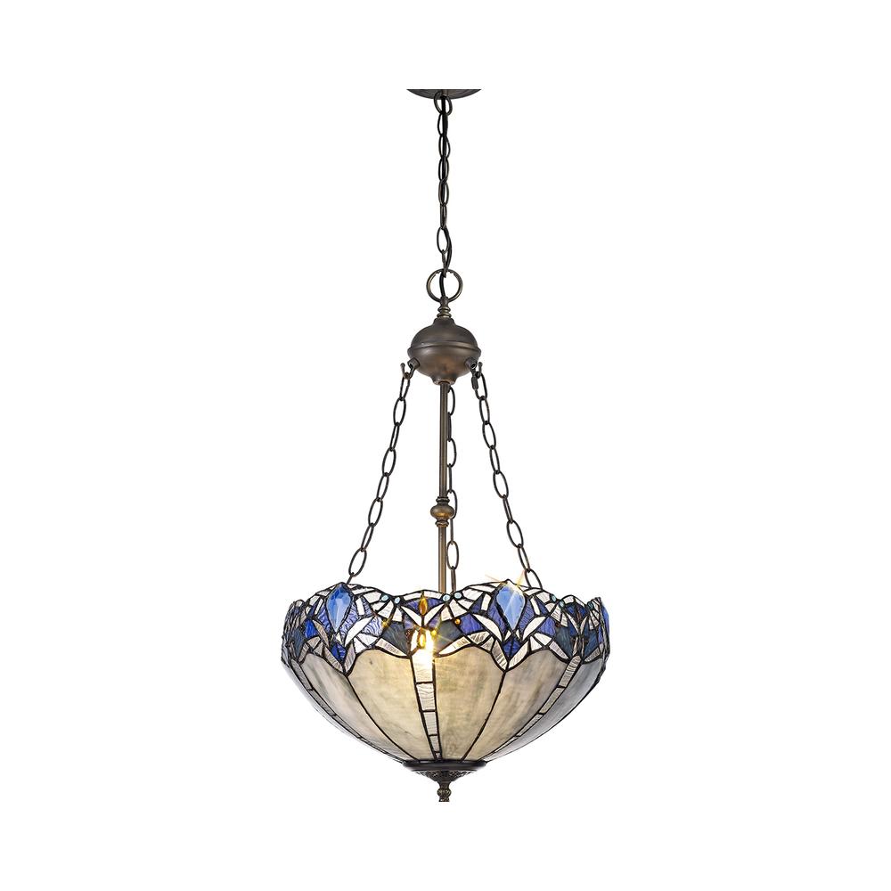 Luxuria Axis 41cm 2 Light Uplighter Pendant E27 With 40cm Tiffany Shade Blue/Clear Crystal/Aged Antique Brass