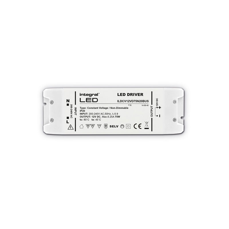 Integral Ultra-Slim Non Dimmable 12V DC Constant Voltage Driver 75W